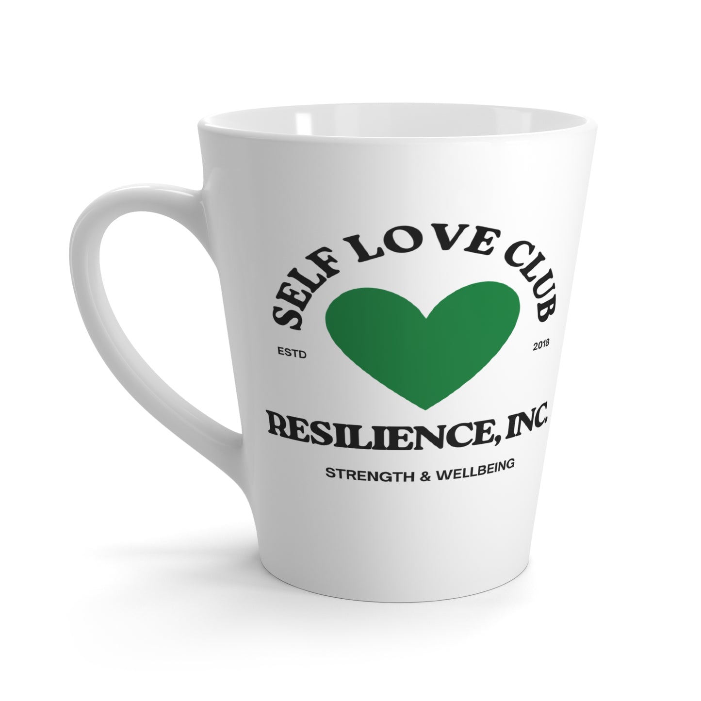 Latte Mug — Self Love Club Resilience, Inc. Green Heart Coffee Cup