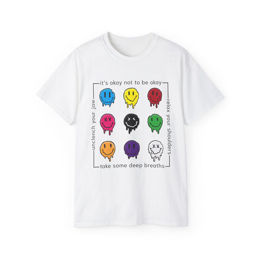 Mental Health Smiley Tee “It’s okay not to be okay” Cotton T-Shirt